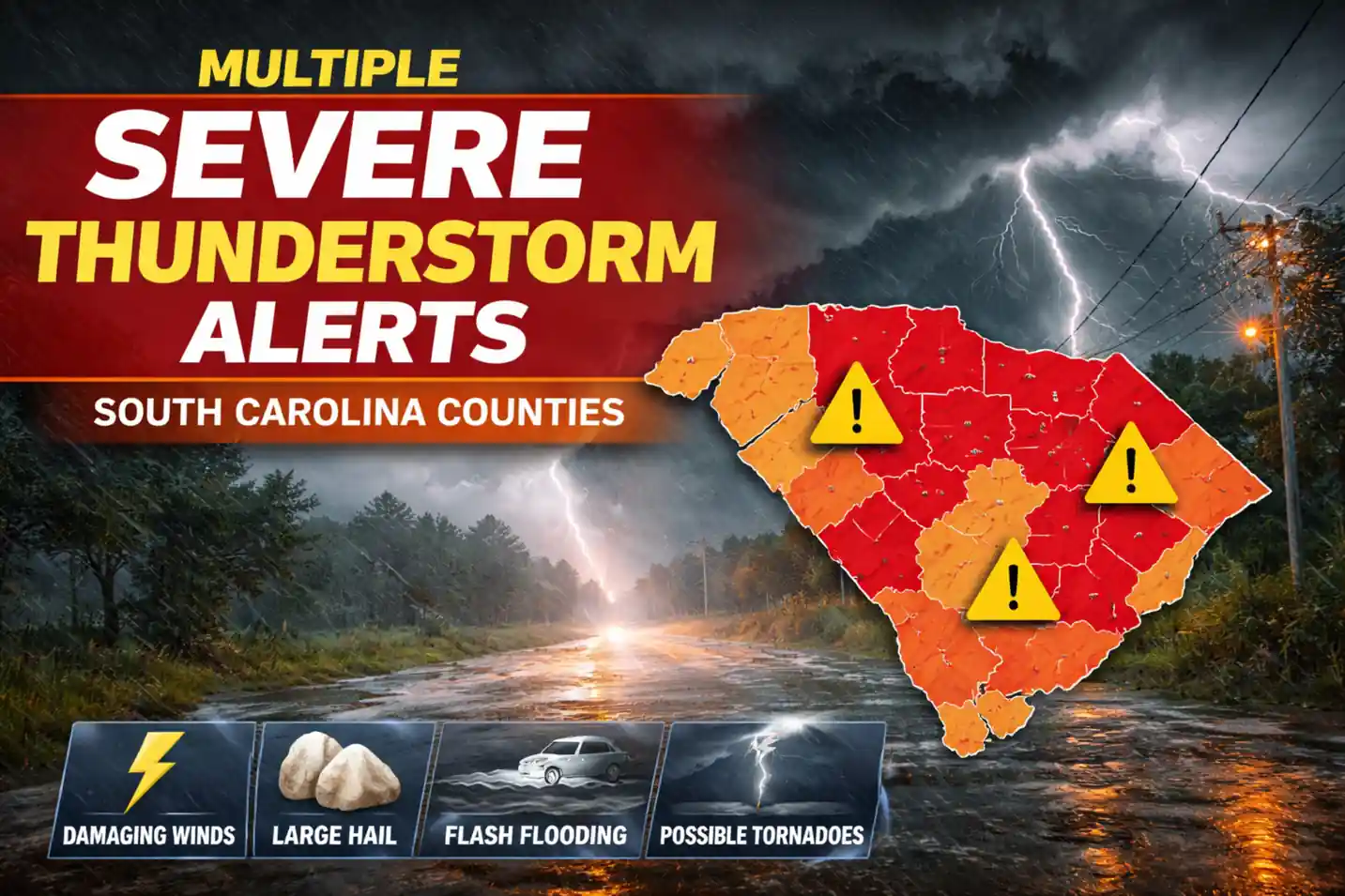 Multiple Severe Thunderstorm Alerts Issued for South Carolina Counties: Simple Guide for Residents